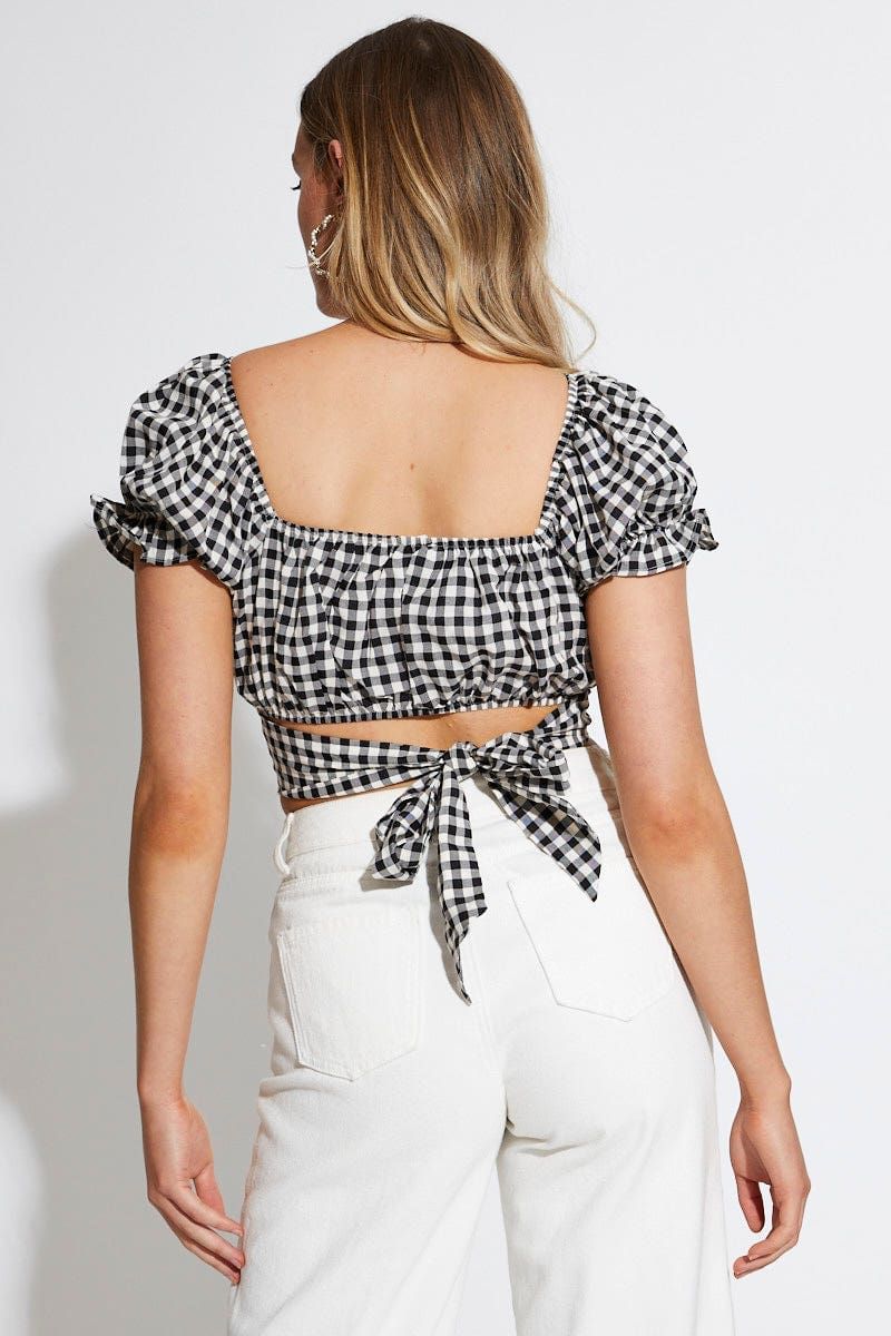 Check Crop Top Short Sleeve Tie Up sold by Ally Fashion product image thumbnail 5