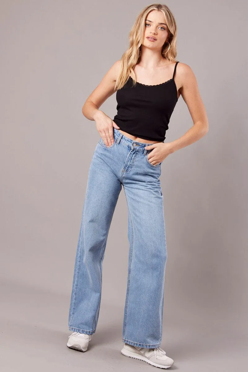 Black Singlet Top Sleeveless Scoop Neck Lace Trim sold by Ally Fashion product image thumbnail 2