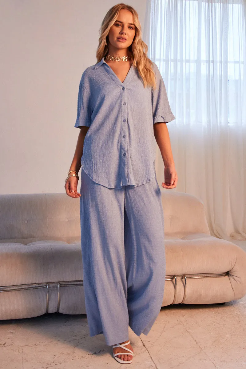 Blue Relaxed Shirt Short Sleeve Textured sold by Ally Fashion product image thumbnail 2