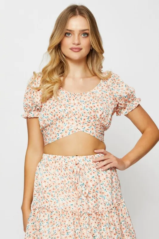 Print Crop Top Short Sleeve Off Shoulder sold by Ally Fashion