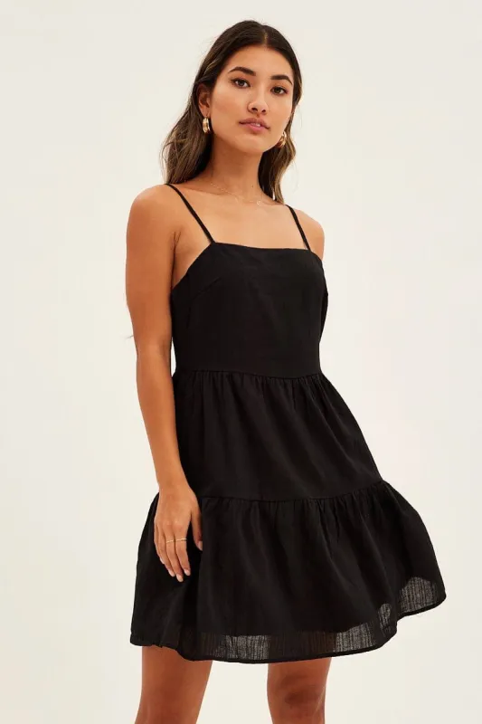 Black Mini Dress Tiered Skater sold by Ally Fashion