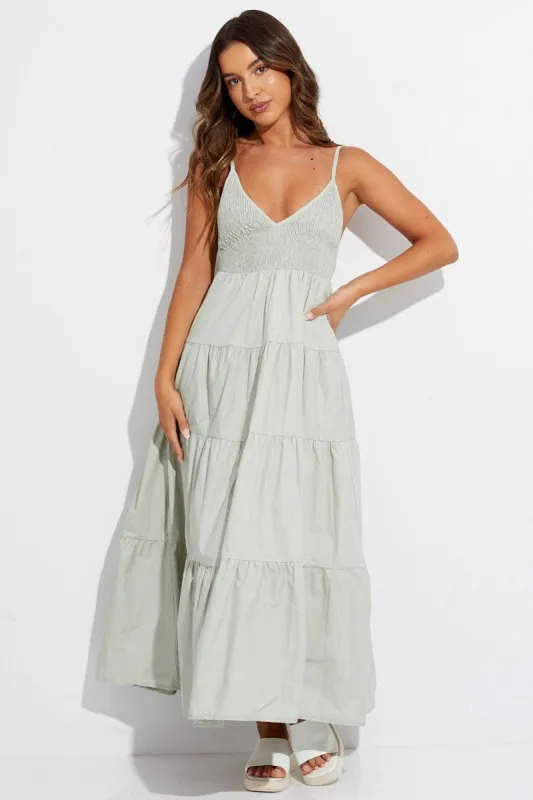 Green Midi Dress Sleeveless V Neck sold by Ally Fashion