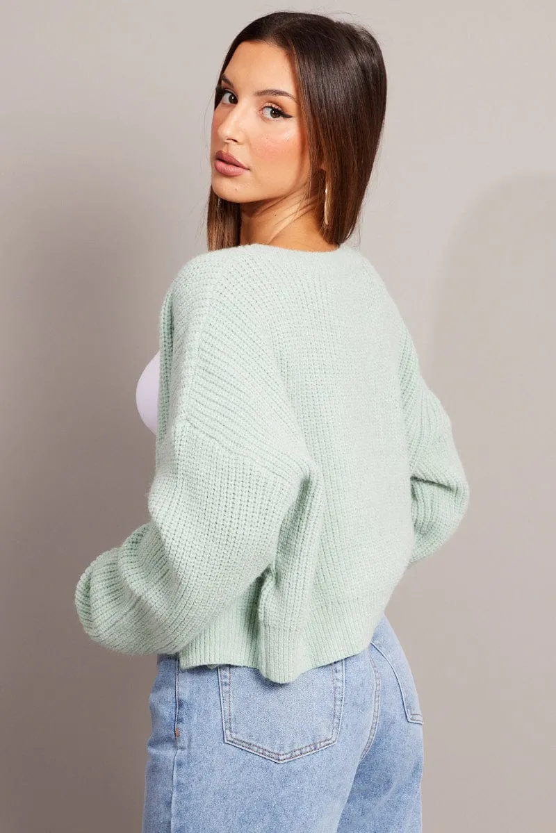 Green Knit Cardigan Long Sleeve V Neck Button Up sold by Ally Fashion product image thumbnail 5