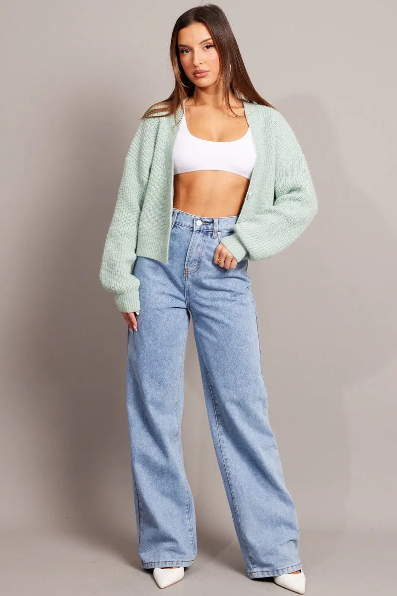 Green Knit Cardigan Long Sleeve V Neck Button Up sold by Ally Fashion product image thumbnail 2