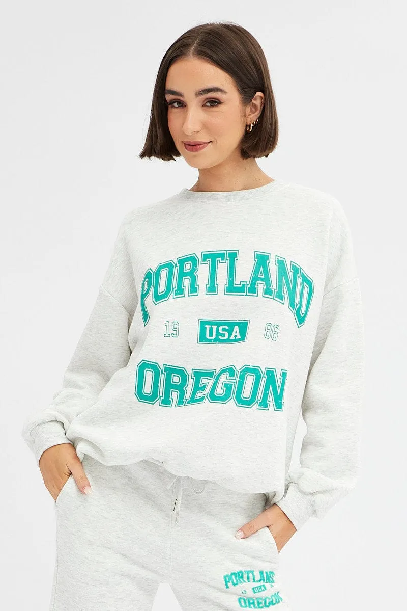 Grey Graphic Sweater Long Sleeves sold by Ally Fashion