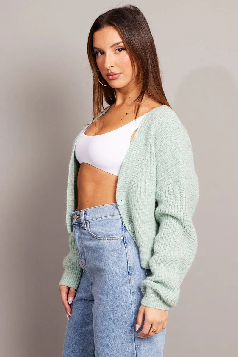 Green Knit Cardigan Long Sleeve V Neck Button Up sold by Ally Fashion product image thumbnail 4