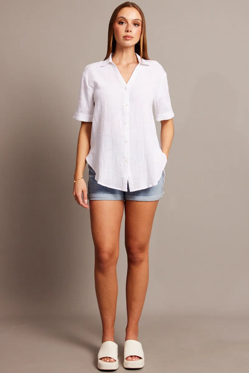 White Relaxed Shirt Short Sleeve sold by Ally Fashion product image thumbnail 2