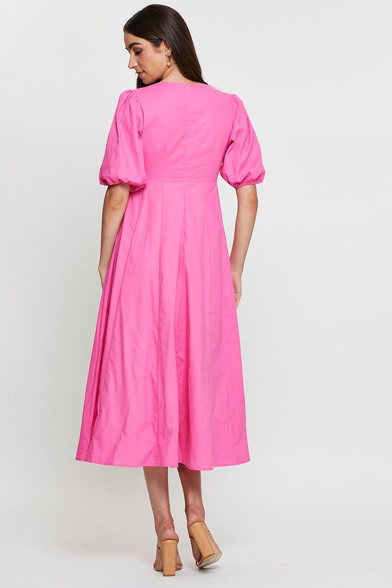 Pink Maxi Dress Short Sleeve V Neck sold by Ally Fashion product image thumbnail 5