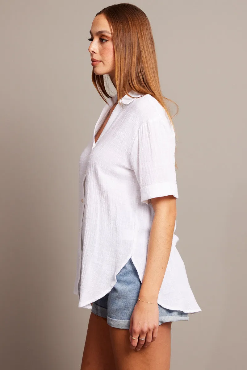 White Relaxed Shirt Short Sleeve sold by Ally Fashion product image thumbnail 4