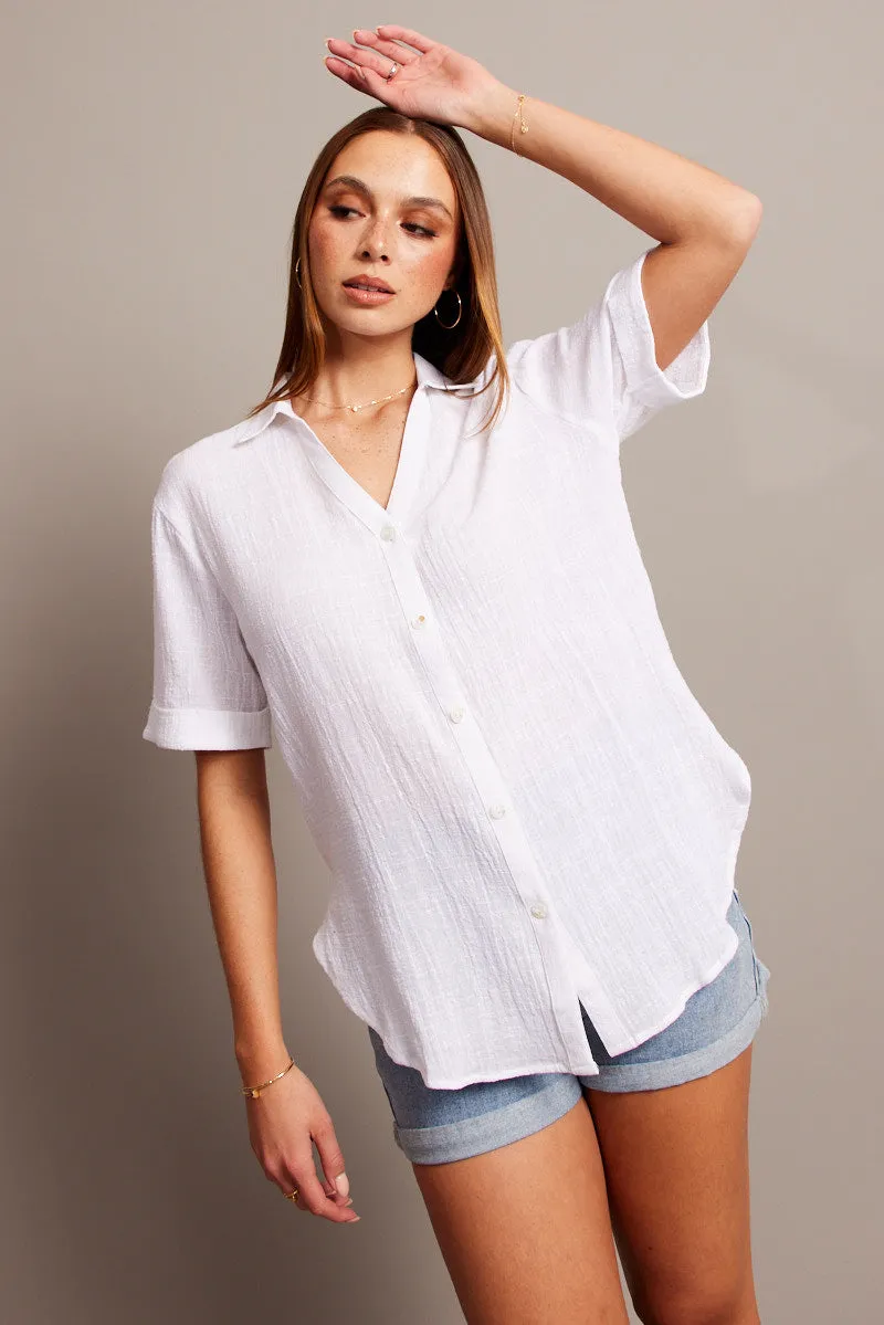 White Relaxed Shirt Short Sleeve sold by Ally Fashion
