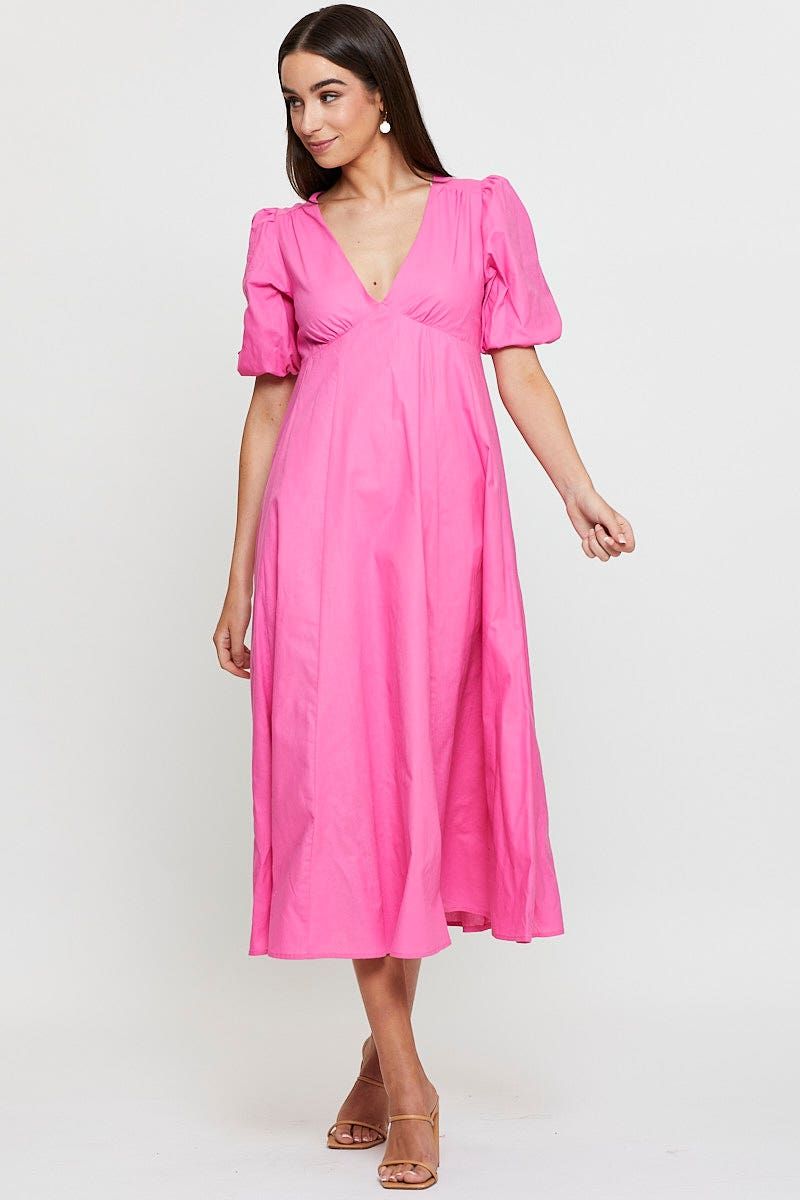 Pink Maxi Dress Short Sleeve V Neck sold by Ally Fashion product image thumbnail 3