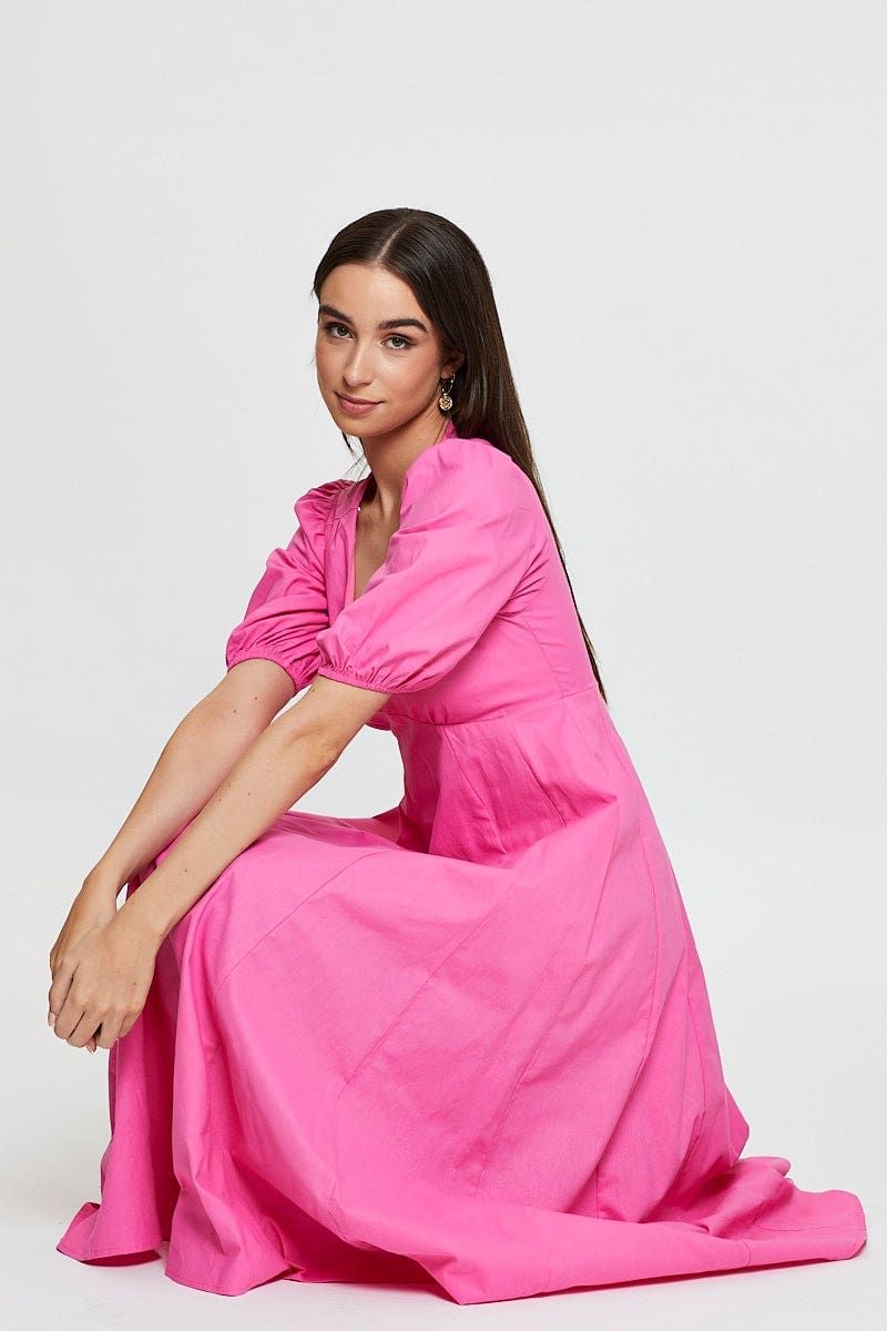 Pink Maxi Dress Short Sleeve V Neck sold by Ally Fashion