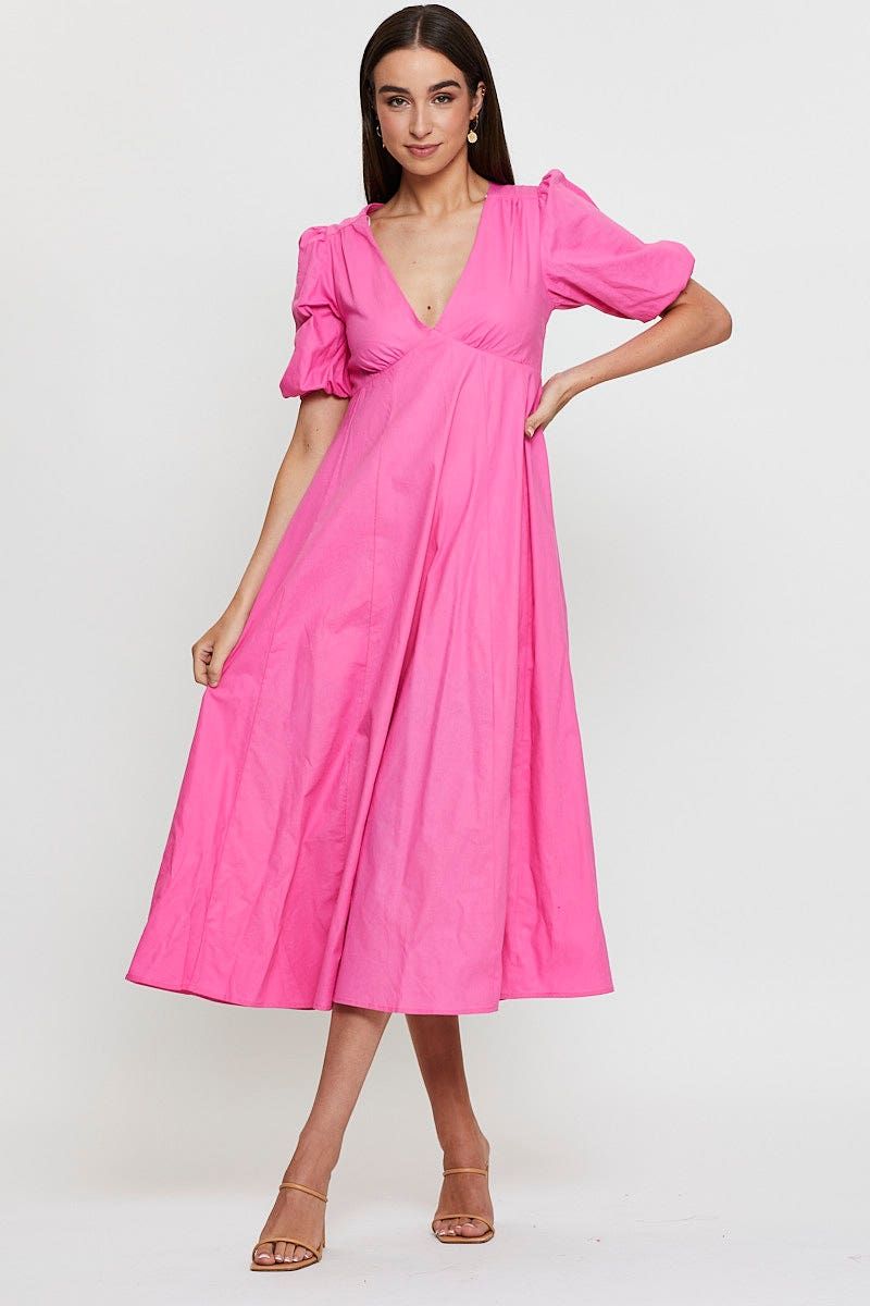 Pink Maxi Dress Short Sleeve V Neck sold by Ally Fashion product image thumbnail 2