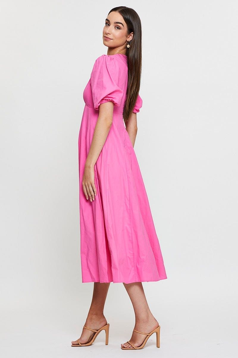 Pink Maxi Dress Short Sleeve V Neck sold by Ally Fashion product image thumbnail 4