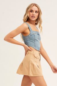 Blue Corset Top Sleeveless Crop Stretch Denim sold by Ally Fashion