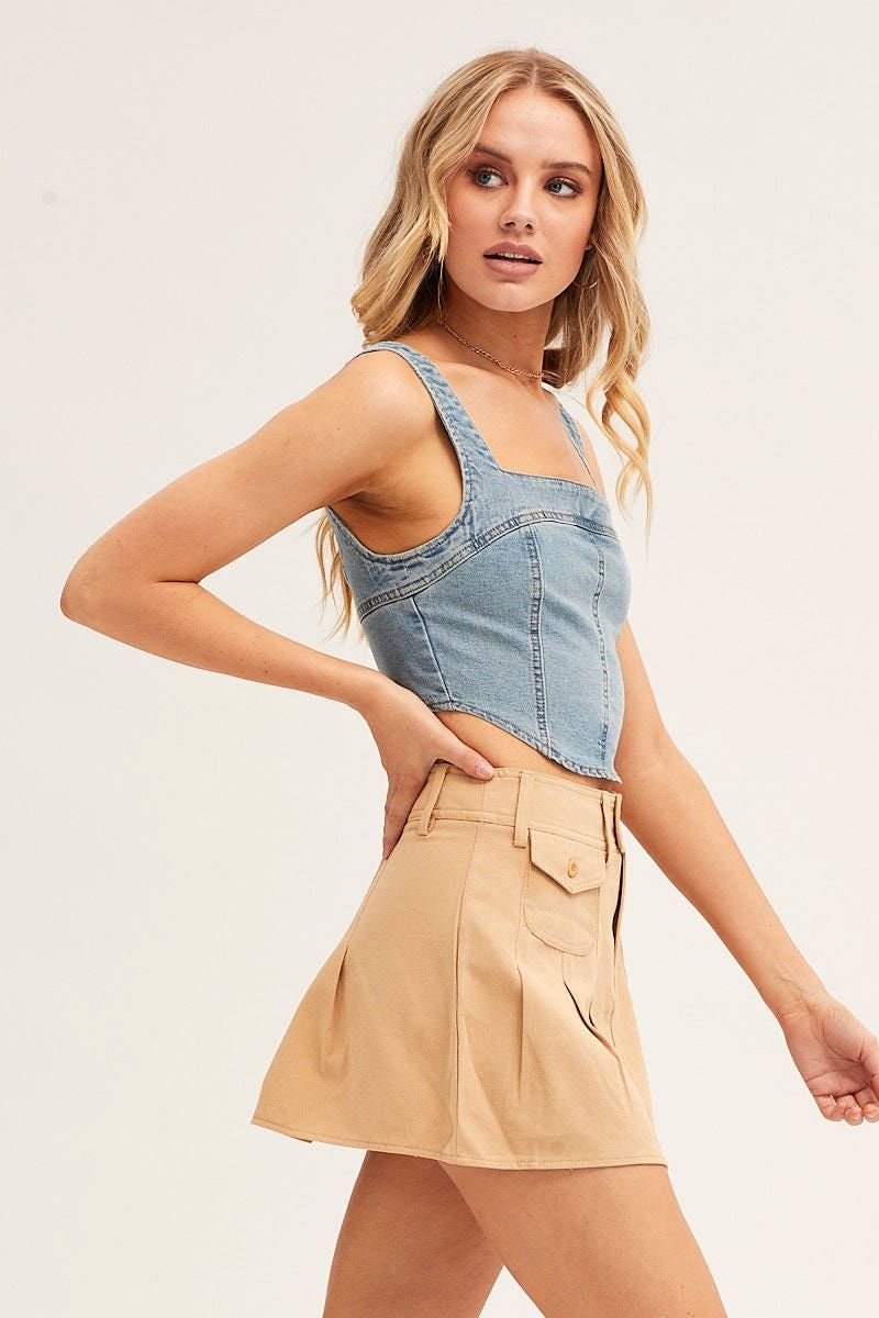 Blue Corset Top Sleeveless Crop Stretch Denim sold by Ally Fashion product image thumbnail 4