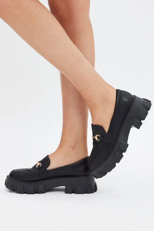Black Chunky Sole Buckle Loafers sold by Ally Fashion