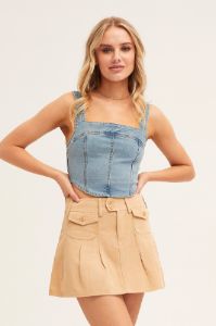 Blue Corset Top Sleeveless Crop Stretch Denim sold by Ally Fashion
