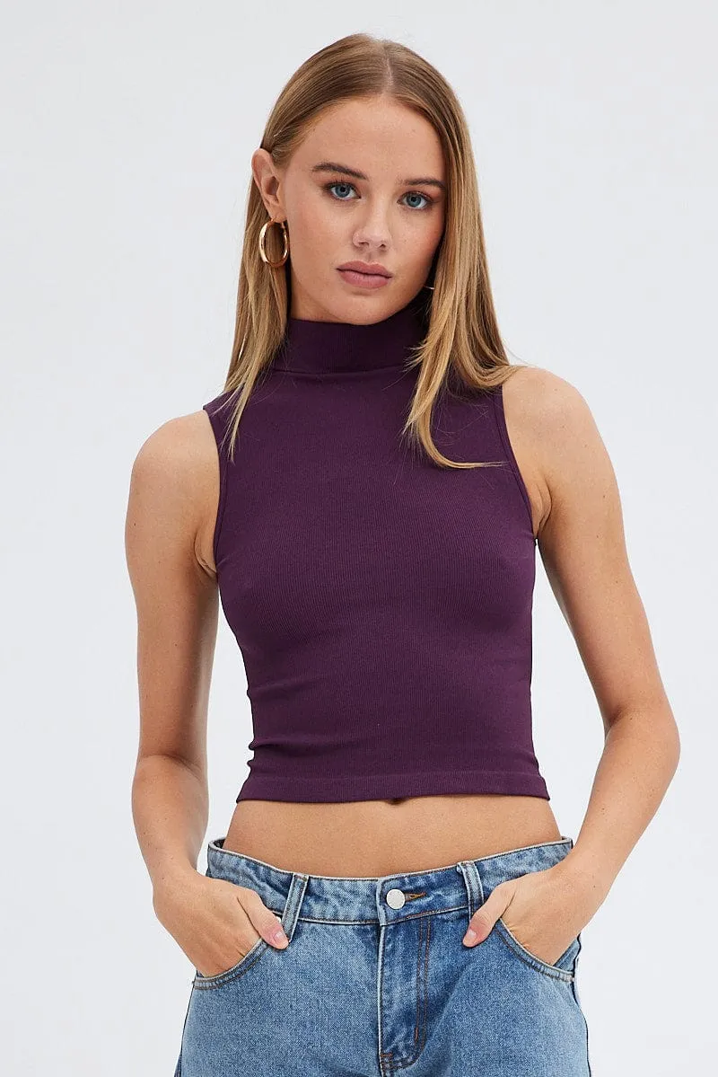 Purple Tank Top Sleeveless High neck Seamless sold by Ally Fashion product image thumbnail 3