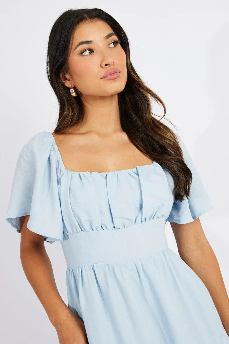 Blue Maxi Dress Square Neck Tiered sold by Ally Fashion