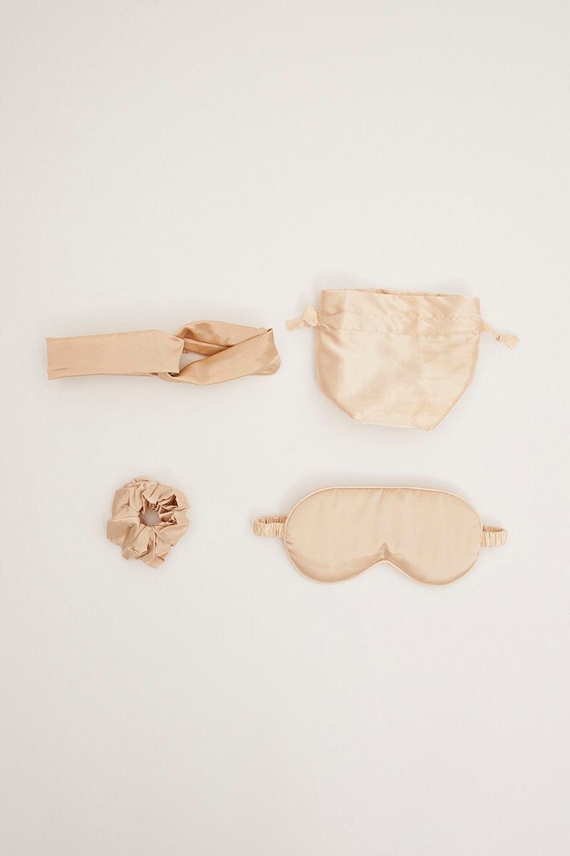 Beige Eye Cover And Hair Accessories Travel Beauty Bag sold by Ally Fashion