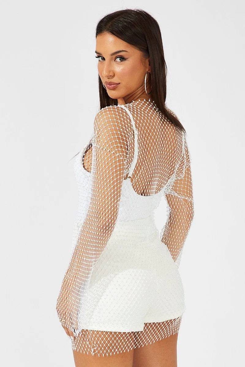 White Rhinestone Mesh Fishnet Dress sold by Ally Fashion product image thumbnail 5