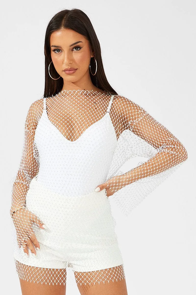 White Rhinestone Mesh Fishnet Dress sold by Ally Fashion product image thumbnail 3