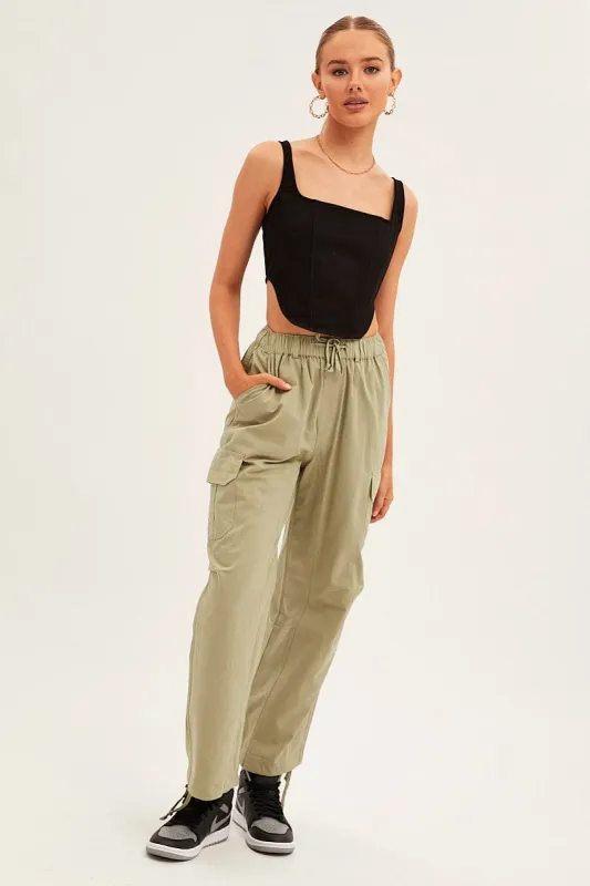 Green Cargo Pants Relaxed Wide Leg sold by Ally Fashion