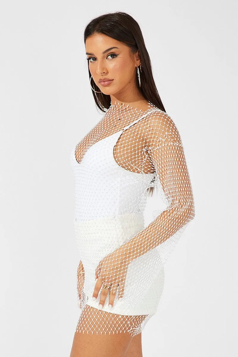 White Rhinestone Mesh Fishnet Dress sold by Ally Fashion product image thumbnail 4