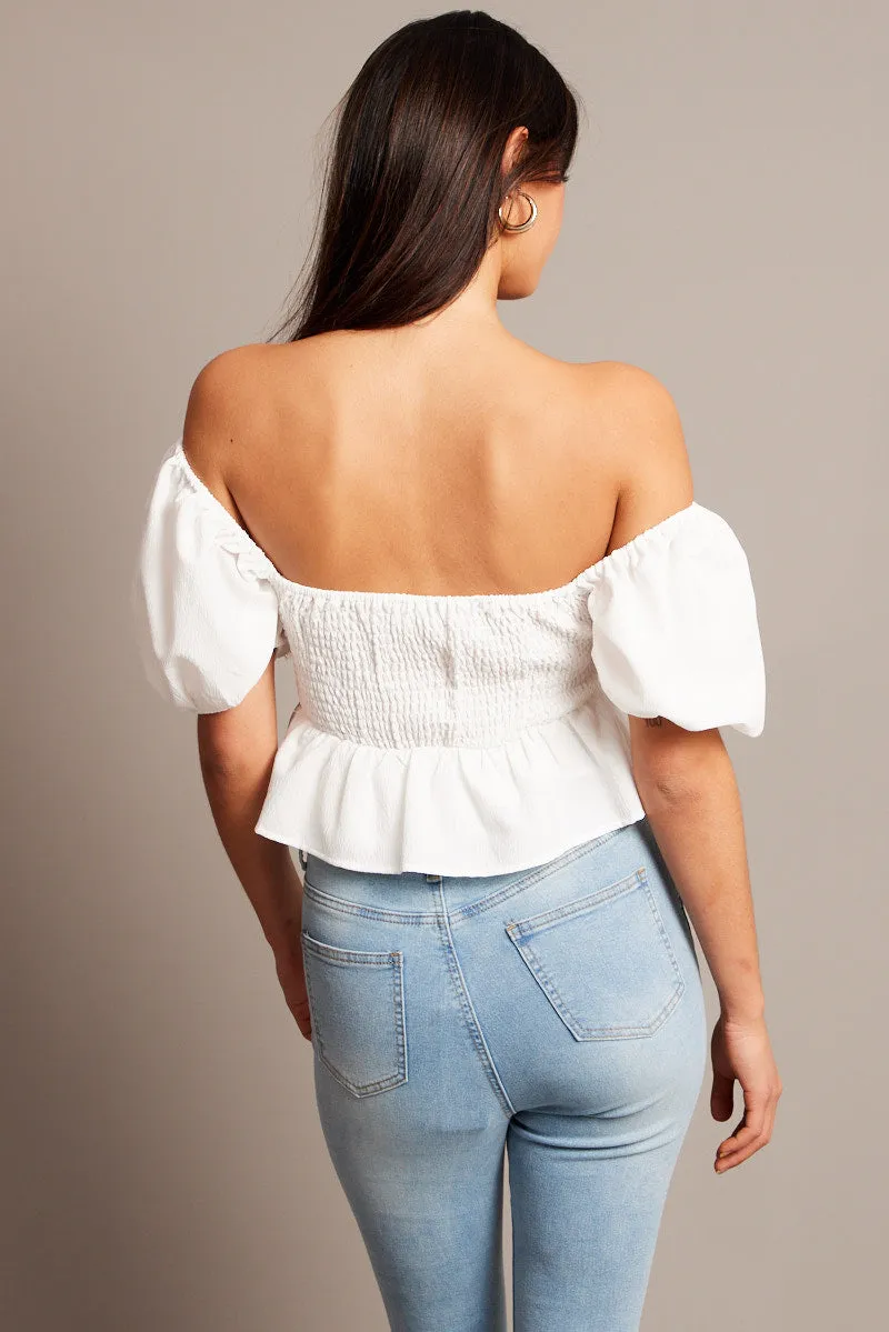 White Peplum Top Short Sleeve Ruched sold by Ally Fashion product image thumbnail 5