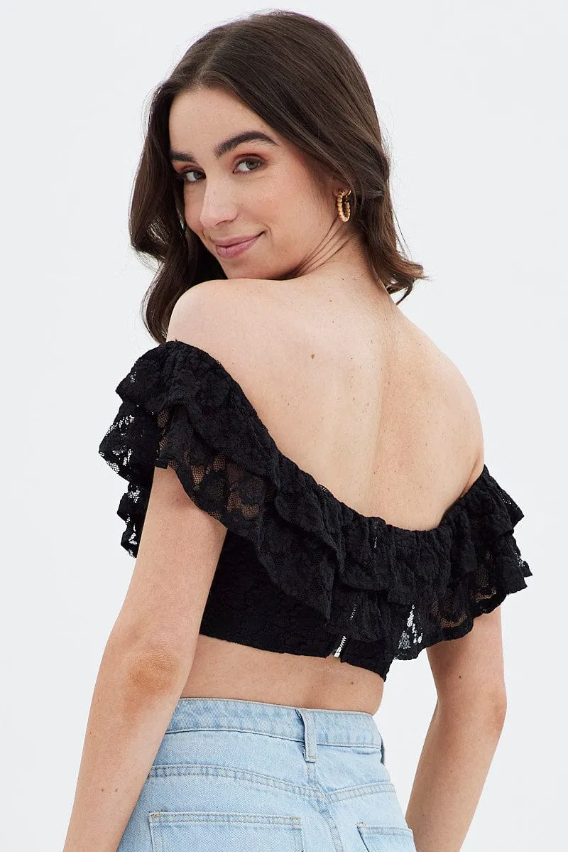 Black Sleeveless Lace Crop Top sold by Ally Fashion product image thumbnail 5