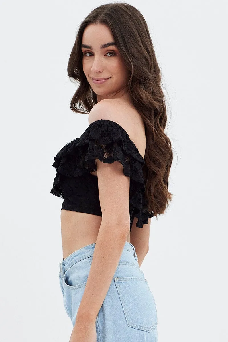 Black Sleeveless Lace Crop Top sold by Ally Fashion product image thumbnail 4