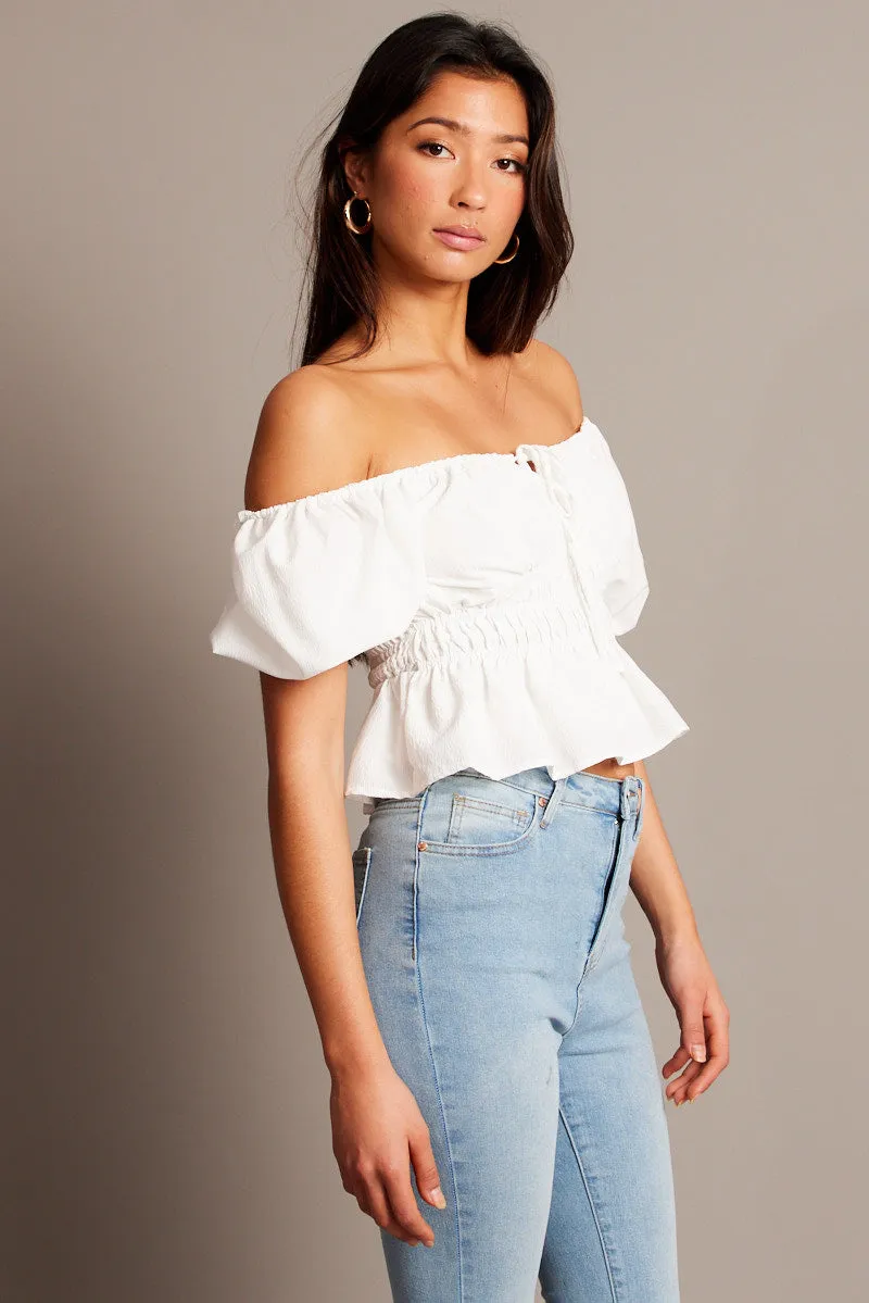White Peplum Top Short Sleeve Ruched sold by Ally Fashion product image thumbnail 4