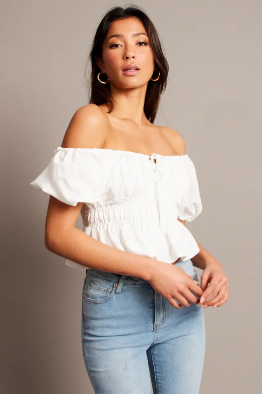 White Peplum Top Short Sleeve Ruched sold by Ally Fashion