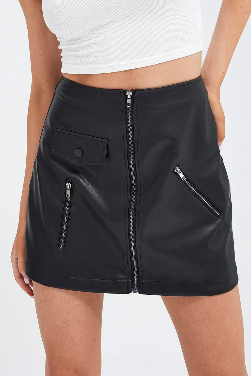 Black PU Skirt Mini High Rise Pencil Biker Faux Leather sold by Ally Fashion product image thumbnail 2