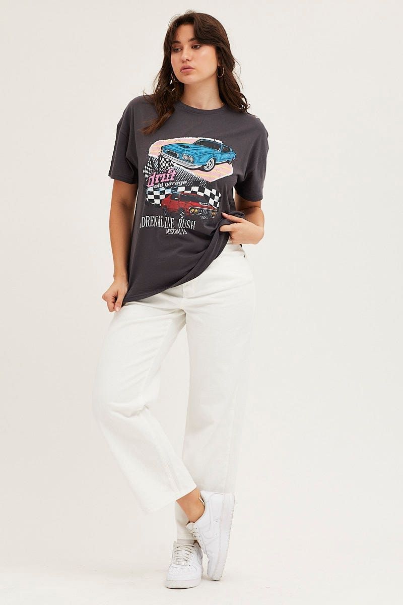Grey Graphic T Shirt Short Sleeve Crew Neck sold by Ally Fashion product image thumbnail 2