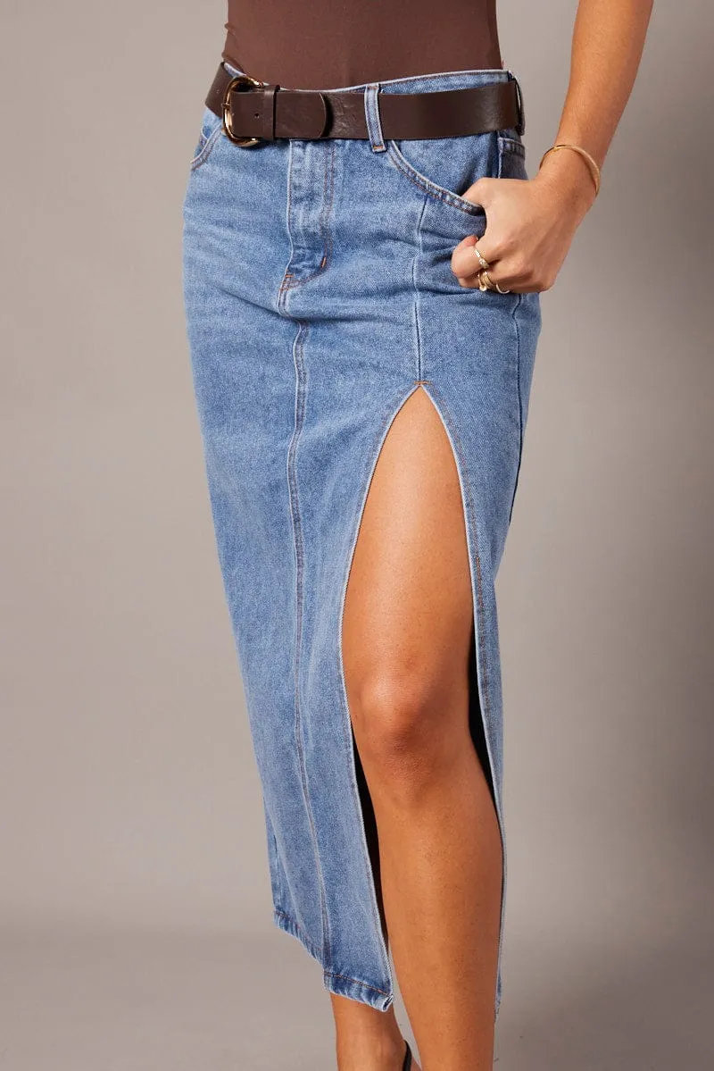 Denim Maxi Skirt Denim Pencil Slit sold by Ally Fashion