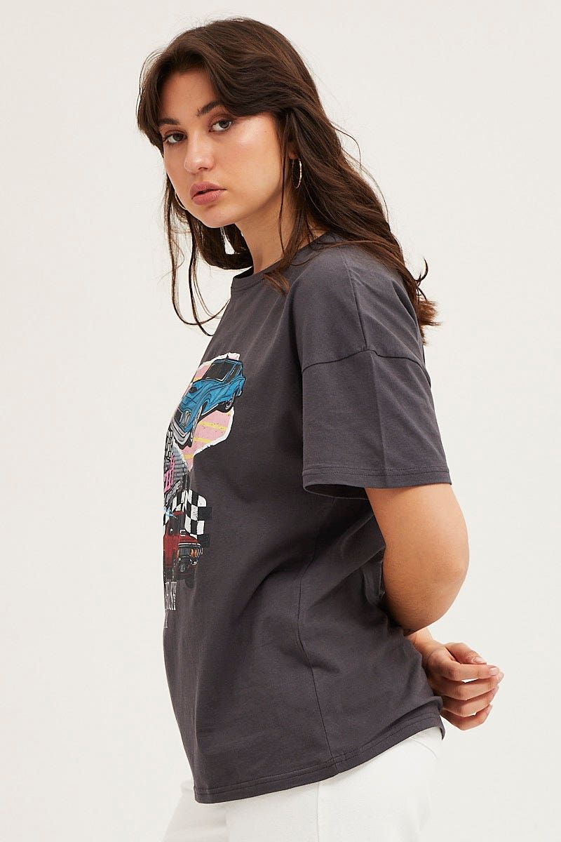 Grey Graphic T Shirt Short Sleeve Crew Neck sold by Ally Fashion product image thumbnail 4