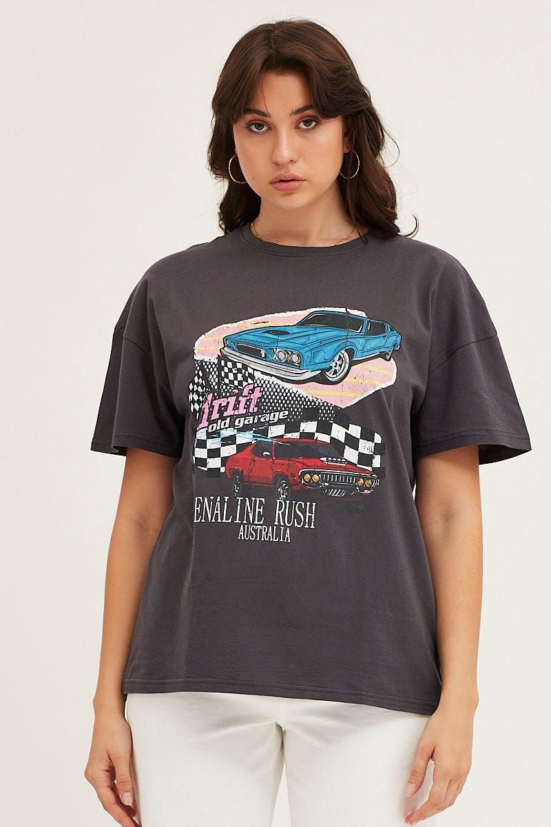 Grey Graphic T Shirt Short Sleeve Crew Neck sold by Ally Fashion product image thumbnail 3