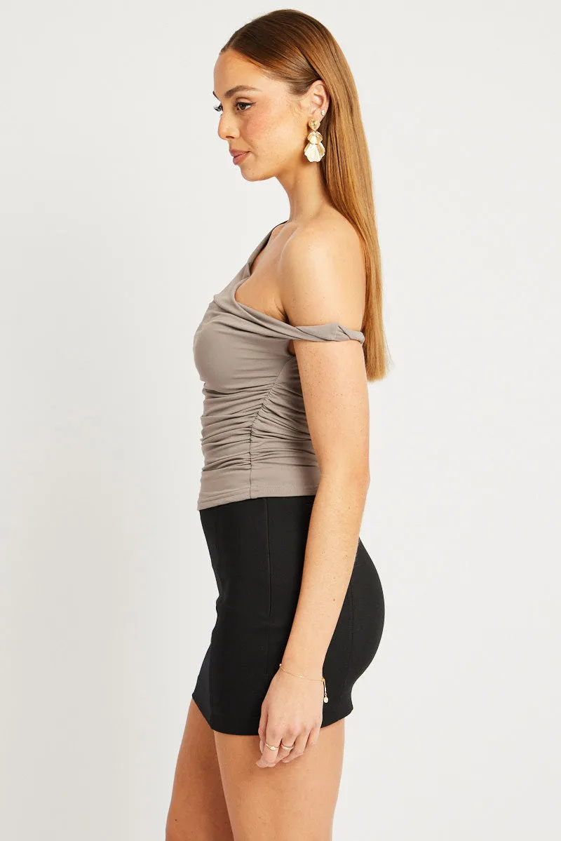 Brown Supersoft Top Twist off Shoulder sold by Ally Fashion product image thumbnail 4