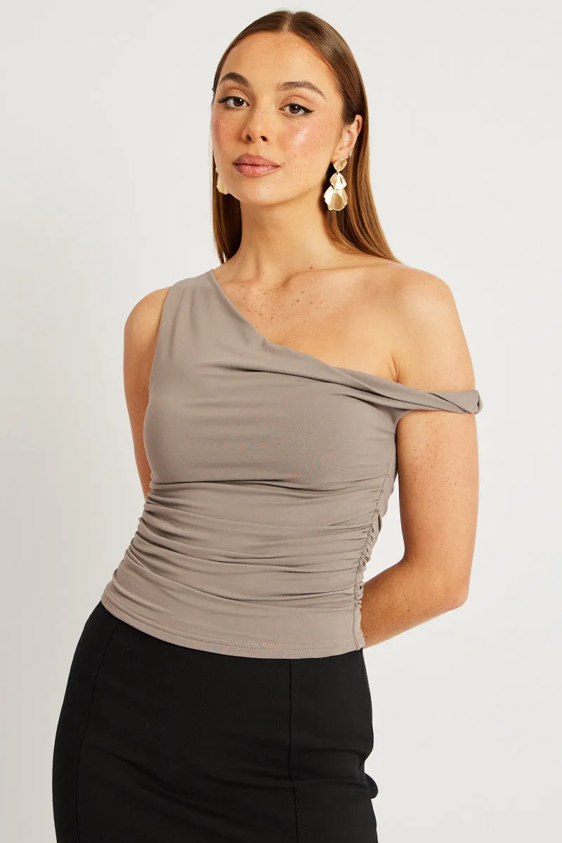 Brown Supersoft Top Twist off Shoulder sold by Ally Fashion
