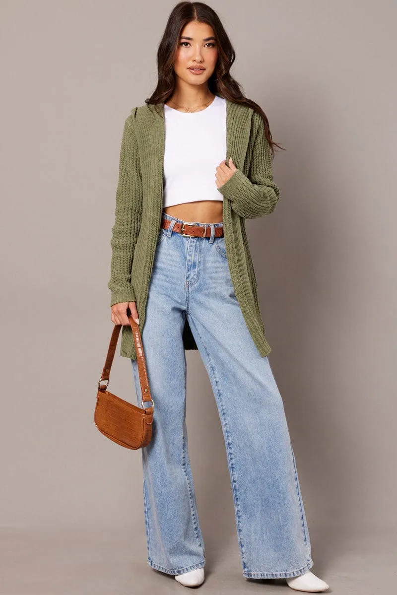 Green Knit Cardigan Hooded Longline Chenille sold by Ally Fashion product image thumbnail 2