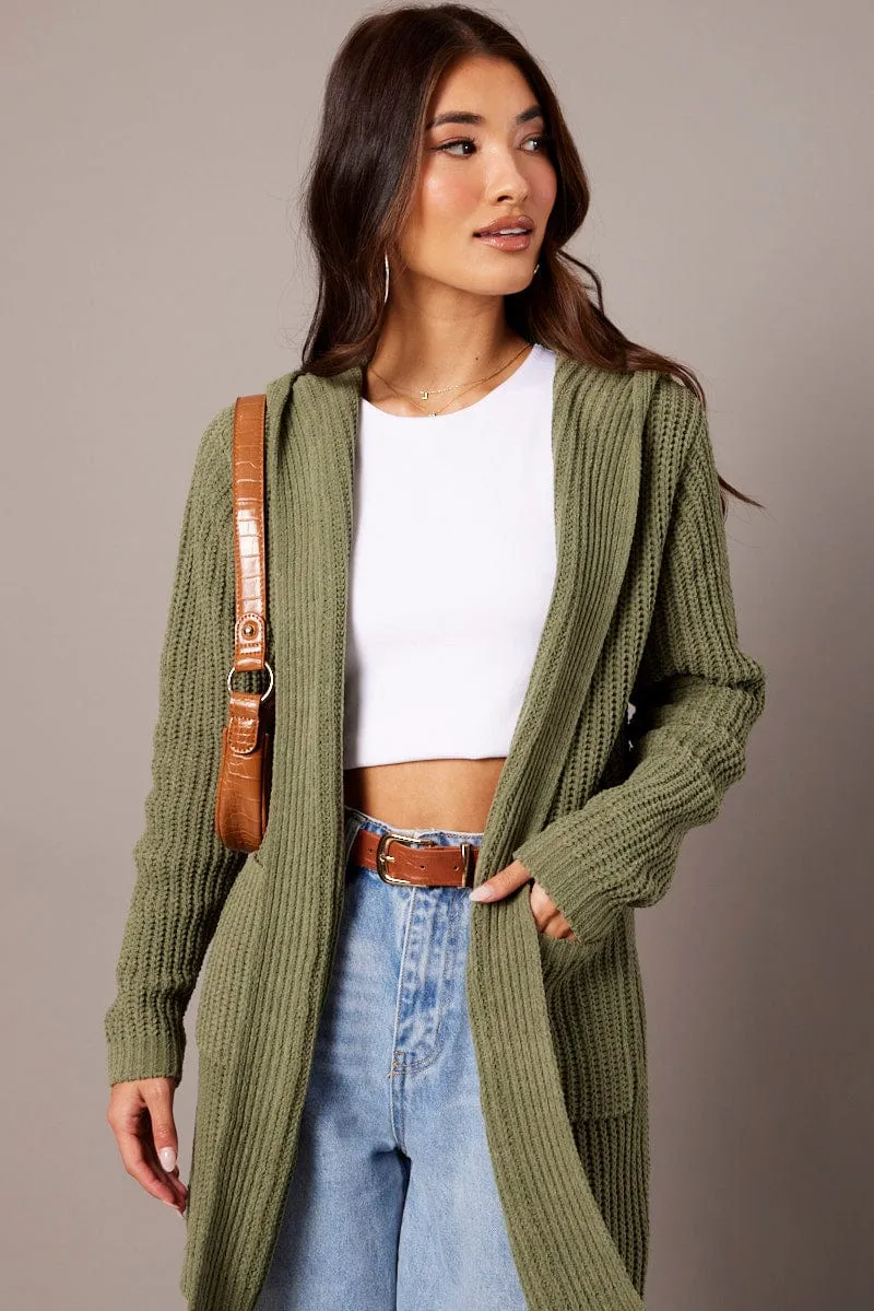 Green Knit Cardigan Hooded Longline Chenille sold by Ally Fashion product image thumbnail 3