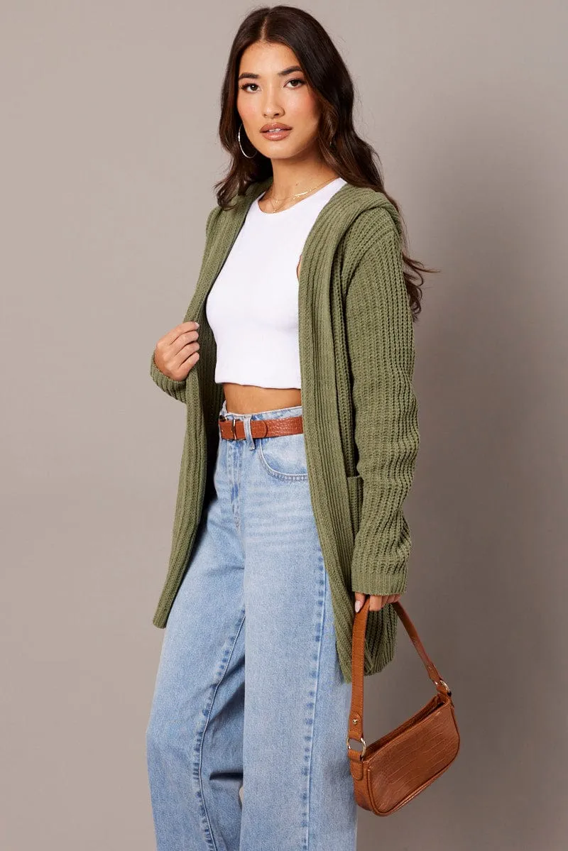 Green Knit Cardigan Hooded Longline Chenille sold by Ally Fashion product image thumbnail 4
