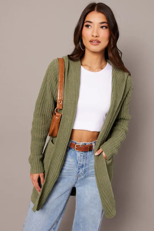 Green Knit Cardigan Hooded Longline Chenille sold by Ally Fashion