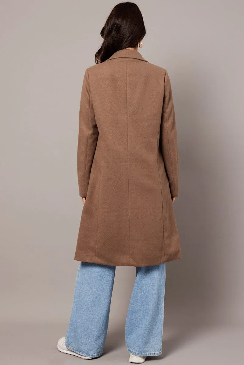 Brown One Button Coat Knee Length sold by Ally Fashion product image thumbnail 5