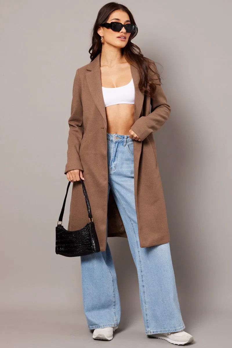 Brown One Button Coat Knee Length sold by Ally Fashion product image thumbnail 2