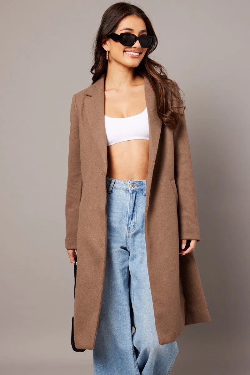 Brown One Button Coat Knee Length sold by Ally Fashion product image thumbnail 3