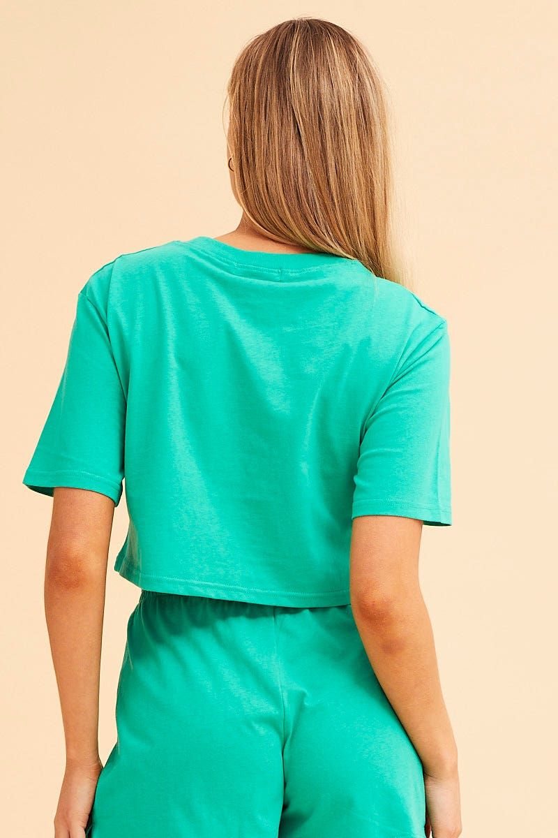 Green Jamie Cotton Jersey Crew Neck Cropped Tee sold by Ally Fashion product image thumbnail 5
