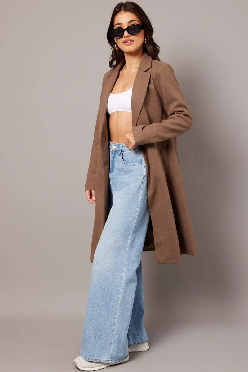 Brown One Button Coat Knee Length sold by Ally Fashion product image thumbnail 4